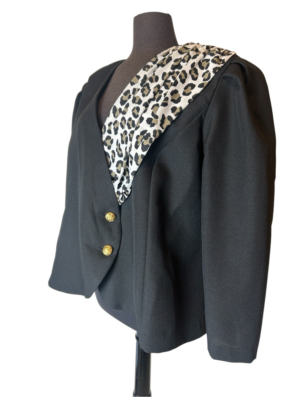 Vintage T F Sears Black Blazer w/ Leopard Print Accent SZ Large